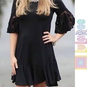 Unicorn! Lularoe Black Maurine Dress with Black lace Bell Sleeves xxs